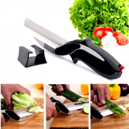 Умный нож Clever Cutter 2 в 1, ножницы для нарезки,  Черный с серым - фото 4