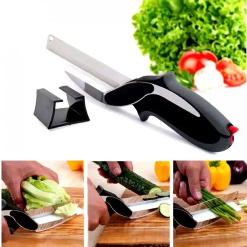 Умный нож Clever Cutter 2 в 1, ножницы для нарезки,  Черный с серым - фото 8
