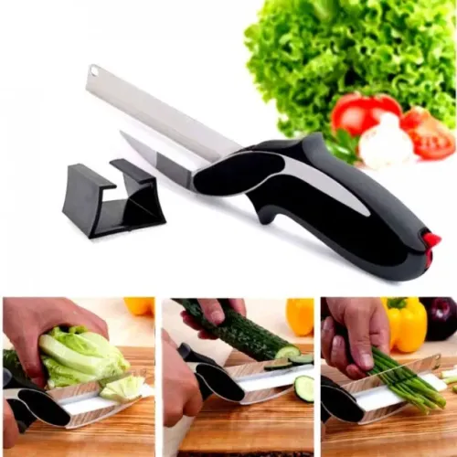 Розумний ніж Clever Cutter 2 в 1, ножиці для нарізання, Чорний з сірим - фото 4