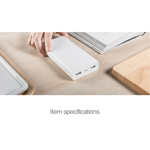 Зовнішній портативний акумулятор Xiaomi 20000 mAh, 2 USB, білий - фото 3