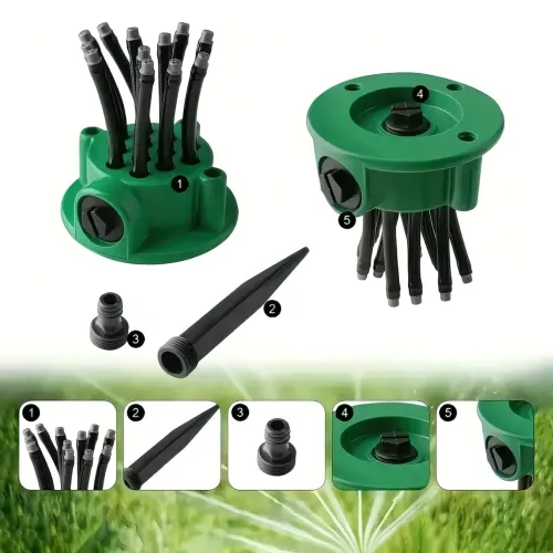 Спринклерный ороситель Sprinklers 360, распылитель для газона до 35 кв. метров, 12 насадок - фото 5
