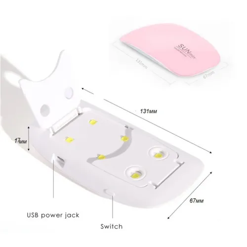 Портативная Гибридная LED лампа для ногтей SUN MINI  6 Вт, складная - фото 10