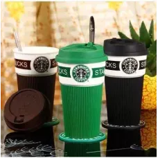 Термокружка Starbucks Старбакс 350 мл керамічна з гумовим чохлом