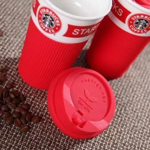 Термокружка Starbucks Старбакс 350 мл керамічна з гумовим чохлом - фото 2