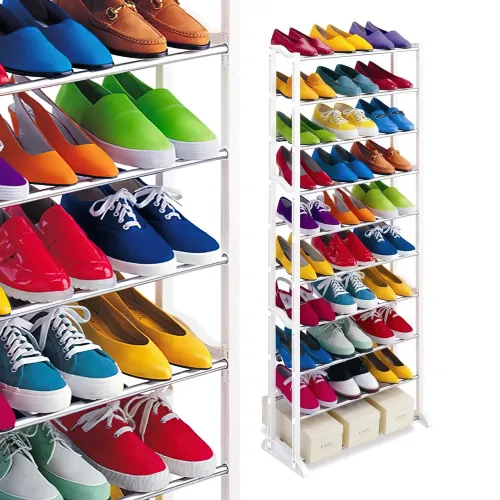Полиця для взуття Amazing Shoe Rack на 30 пар, 10 полиць, складаний стелаж, білий - фото 3