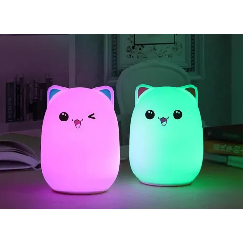 Ночной светильник силиконовый Котик Sleep Lamp 7 режимов цветов - фото 5