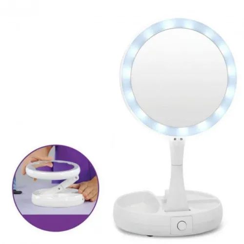 Настольное зеркало для макияжа Mirror My fold Away с LED подсветкой складное круглое - фото 2