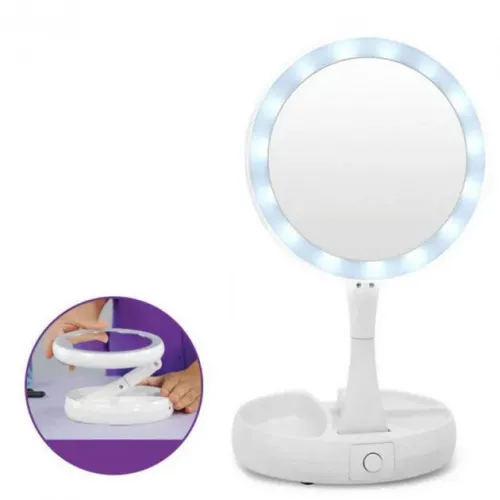 Настольное зеркало для макияжа Mirror My fold Away с LED подсветкой складное круглое - фото 2