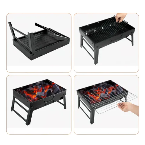 Складаний BBQ-гриль Mensory Grill Portable, 35 см довжина, неіржавка сталь, чорний - фото 5