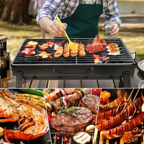 Складаний BBQ-гриль Mensory Grill Portable, 35 см довжина, неіржавка сталь, чорний - фото 8