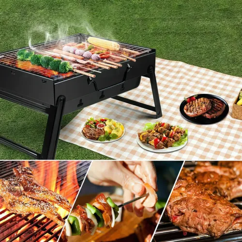 Складаний BBQ-гриль Mensory Grill Portable, 35 см довжина, неіржавка сталь, чорний - фото 7