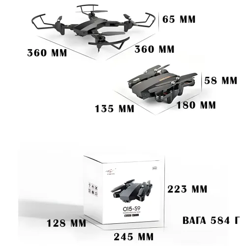 Складной квадрокоптер Drone S9 PHANTOM Pro с WiFi и HD-камерой 720P, черный - фото 16