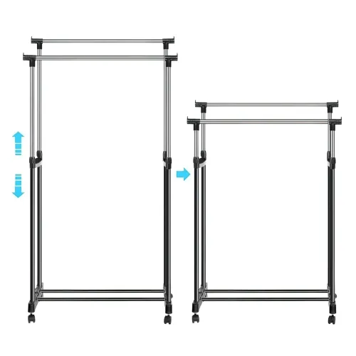 Стійка-вішалка для одягу та взуття Double Pole Clothes Horse з регулюванням висоти, з алюмінію, на 2 стійки - фото 4