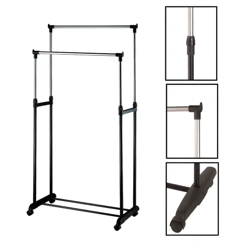 Стійка-вішалка для одягу та взуття Double Pole Clothes Horse з регулюванням висоти, з алюмінію, на 2 стійки - фото 2