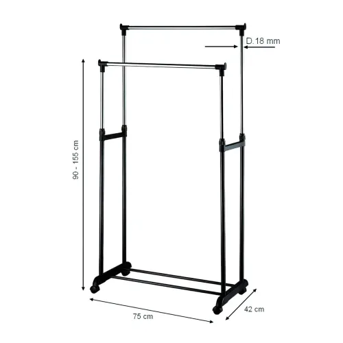 Стійка-вішалка для одягу та взуття Double Pole Clothes Horse з регулюванням висоти, з алюмінію, на 2 стійки - фото 6