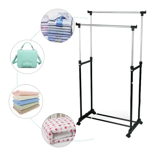 Стійка-вішалка для одягу та взуття Double Pole Clothes Horse з регулюванням висоти, з алюмінію, на 2 стійки - фото 3