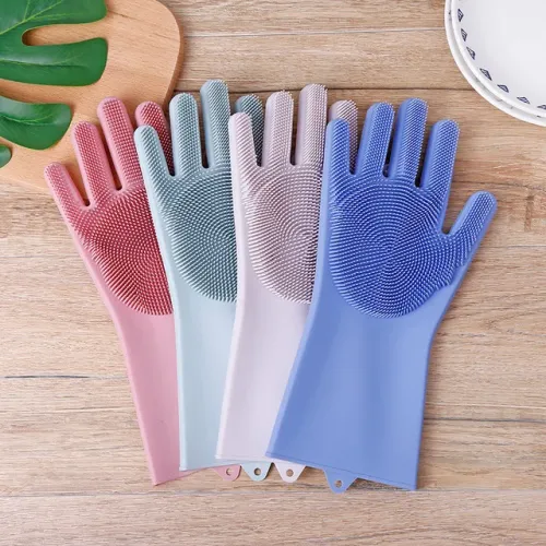 Силиконовые многофункциональные перчатки для мытья и чистки Magic Silicone Gloves magic brush с ворсом - фото 4
