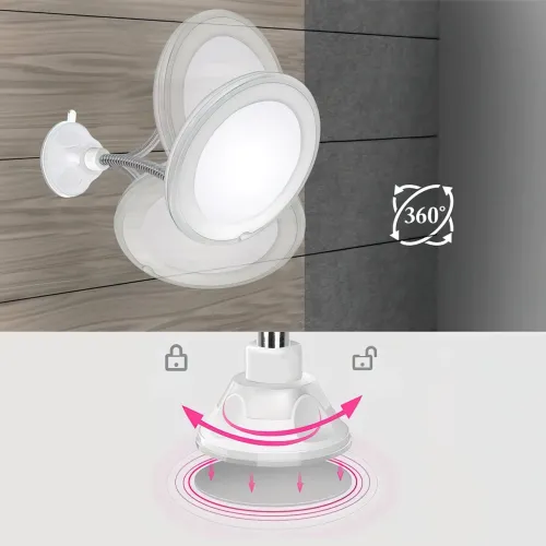 Дзеркало на присоску Ultra Flexible Mirror з підсвіткою, гнучка ніжка, зі збільшенням 5х, діаметр 12.8 см - фото 3