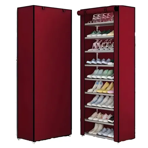 Складаний тканинний стелаж для взуття JBI TOPY, 9 полиць, 160×60×30 см, металевий каркас, захист від пилу - фото 2