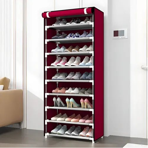 Складаний тканинний стелаж для взуття JBI TOPY, 9 полиць, 160×60×30 см, металевий каркас, захист від пилу - фото 9