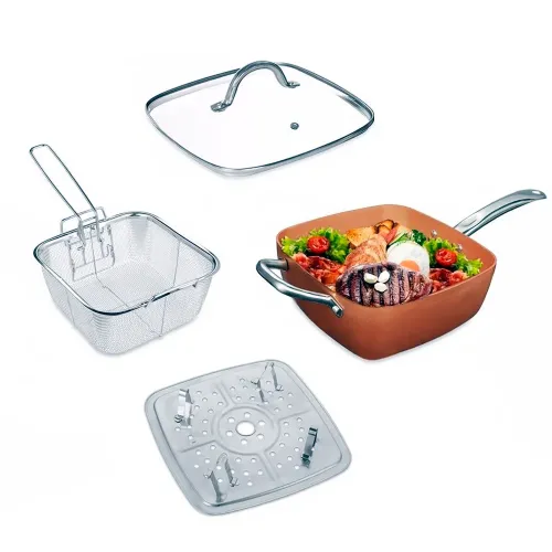 Мідна сковорода AMPOVAR Copper Pan з фритюру і пароваркою, антипригарна 24 см з кришкою - фото 2