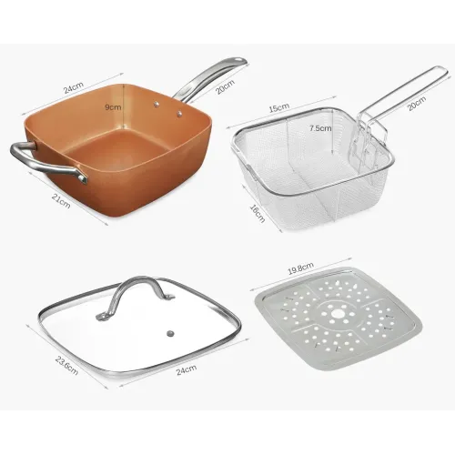 Мідна сковорода AMPOVAR Copper Pan з фритюру і пароваркою, антипригарна 24 см з кришкою - фото 4