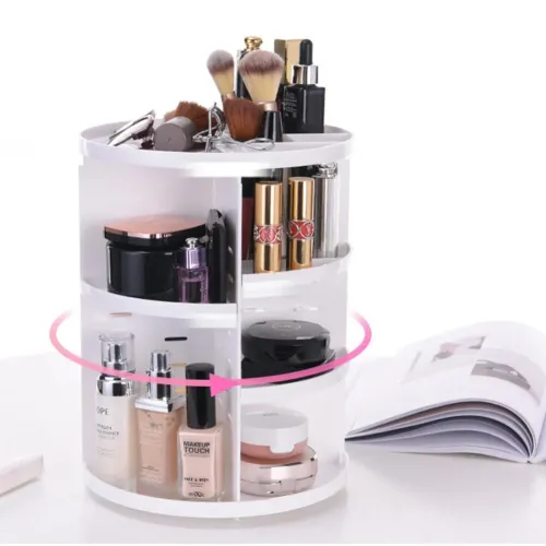 Органайзер для косметики вращающийся 360° Rotation Cosmetic Organizer, складной, белый и черный - фото 2