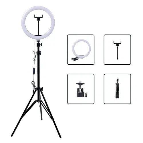 Кільцева світлодіодна лампа LED Ring Fill Light з штатива висота 2 м, діаметр 26 см, 5500 К