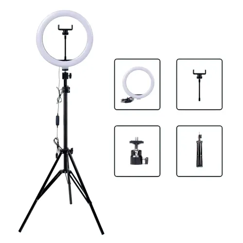 Кольцевая светодиодная лампа LED Ring Fill Light с штативе высота 2 м, диаметр 26 см, 5500 К