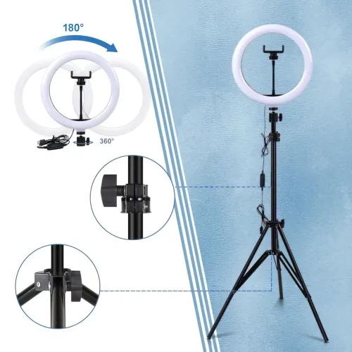Кольцевая светодиодная лампа LED Ring Fill Light с штативе высота 2 м, диаметр 26 см, 5500 К - фото 2