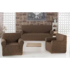 Комплект чохлів на диван і два крісла Жаккард Milano Home Concept Karna, універсальний розмір Шоколад