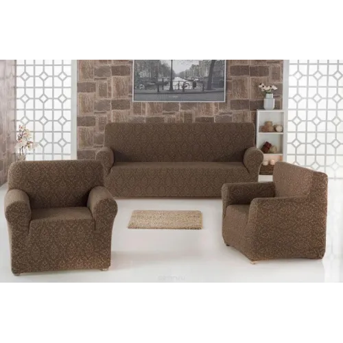Комплект чохлів на диван і два крісла Жаккард Milano Home Concept Karna, універсальний розмір Шоколад