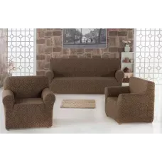 Комплект чохлів на диван і два крісла Жаккард Milano Home Concept Karna, універсальний розмір Шоколад