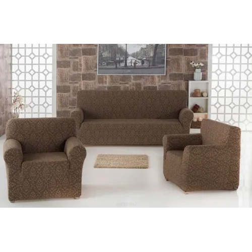 Комплект чохлів на диван і два крісла Жаккард Milano Home Concept Karna, універсальний розмір Шоколад