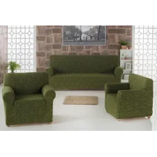 Комплект чохлів на диван і два крісла Жаккард Milano Home Concept Karna, універсальний розмір Хакі