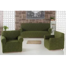 Комплект чохлів на диван і два крісла Жаккард Milano Home Concept Karna, універсальний розмір Хакі