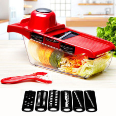 Мультислайсер овочерізка 6 насадок MANDOLINE SLICER з контейнером, ніж для чистки в подарунок червоний