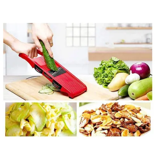 Мультислайсер овощерезка 6 насадок MANDOLINE SLICER с контейнером, нож для чистки в подарок красный - фото 3