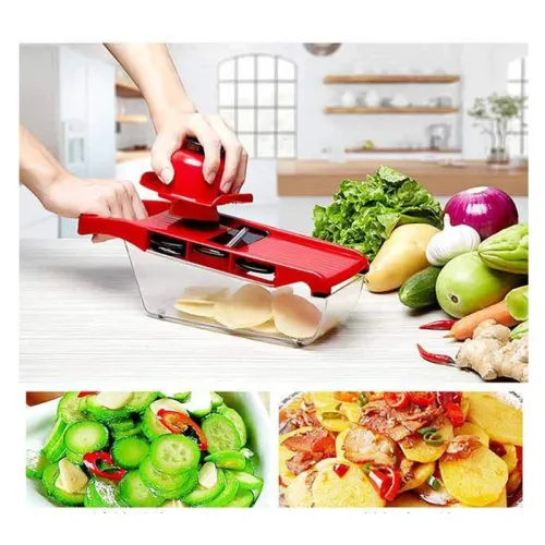 Мультислайсер овочерізка 6 насадок MANDOLINE SLICER з контейнером, ніж для чистки в подарунок червоний - фото 4