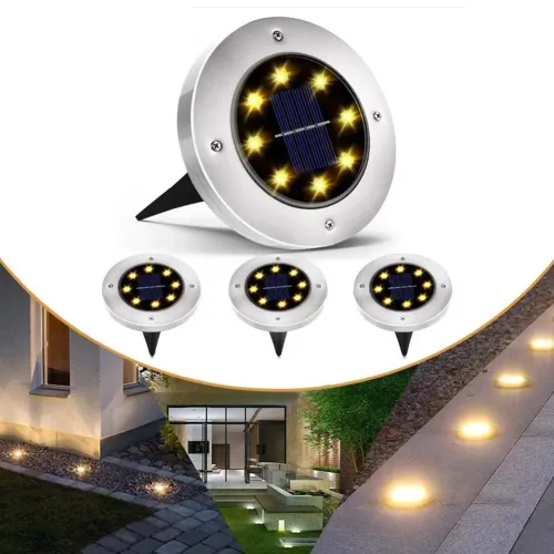 Комплект из 4-х уличных фонарей на солнечной батарее MAXI DISC LIGHT, с штыками для газона, водонепроницаемые