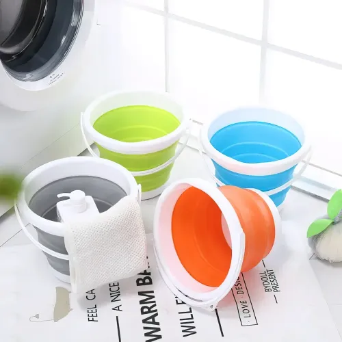 Складане силіконове відро Collapsible Bucket на 5 л, з ручкою, синє - фото 3