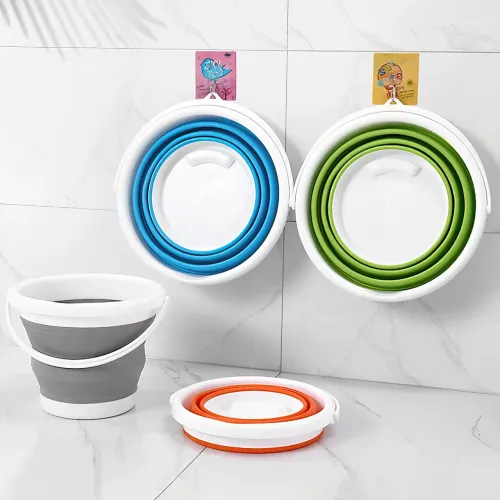 Складане силіконове відро Collapsible Bucket на 5 л, з ручкою, синє - фото 2