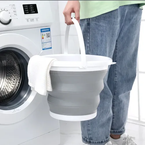 Складане силіконове відро Collapsible Bucket на 5 л, з ручкою, синє - фото 4