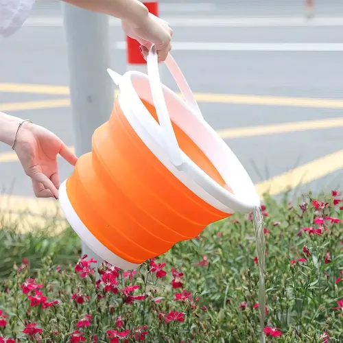 Складане силіконове відро Collapsible Bucket на 5 л, з ручкою, синє - фото 6