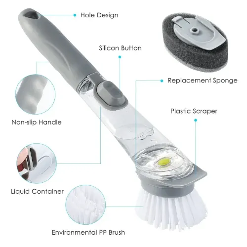 Щітка з дозатором для миття посуду Decontamination Wok Brush, багатофункціональна - фото 2