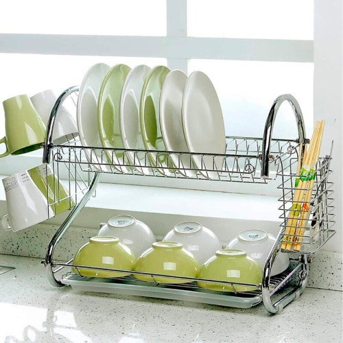 Стойка для сушки посуды Kitchen storage rack, нержавеющая сталь, карман для ложек и вилок - фото 4