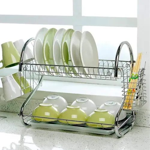 Стойка для сушки посуды Kitchen storage rack, нержавеющая сталь, карман для ложек и вилок