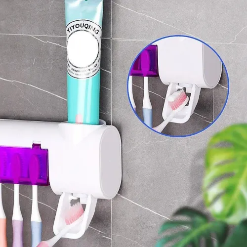 Диспенсер для зубної пасти з тримачем UF для зубних щіток TOOTHBRUSH STERILIZER, дозатор для пасти, білий - фото 2