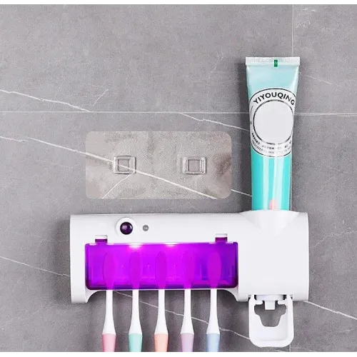 Диспенсер для зубної пасти з тримачем UF для зубних щіток TOOTHBRUSH STERILIZER, дозатор для пасти, білий - фото 5