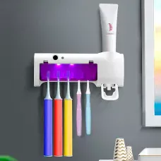 Диспенсер для зубної пасти з тримачем UF для зубних щіток TOOTHBRUSH STERILIZER, дозатор для пасти, білий